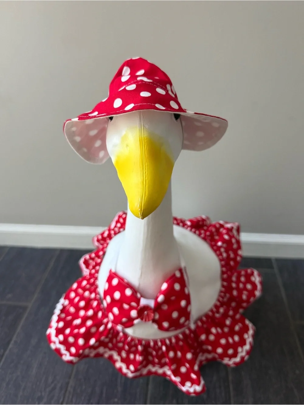 Red & white polka dot bikini with hat for 23” porch goose